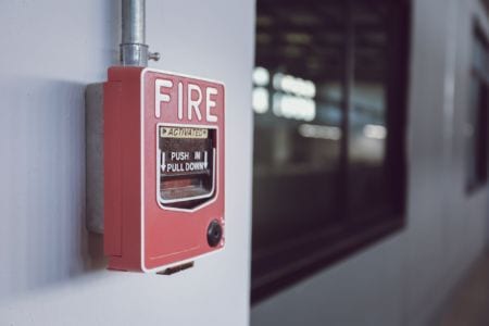 Fire alarm on a wall