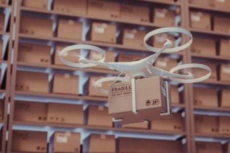 A drone delivering a package