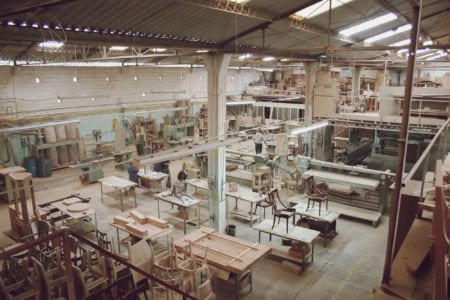 An aerial view of a furniture factory