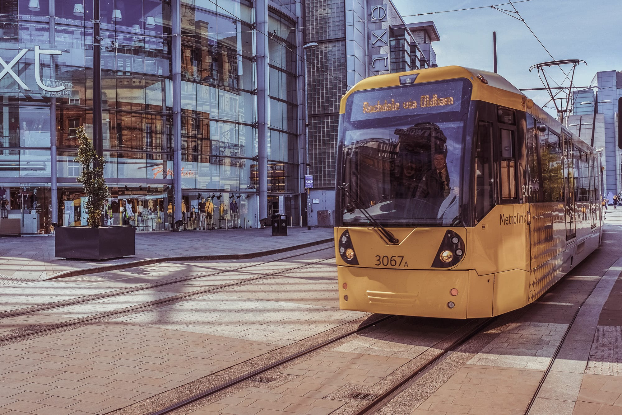 A train in a city