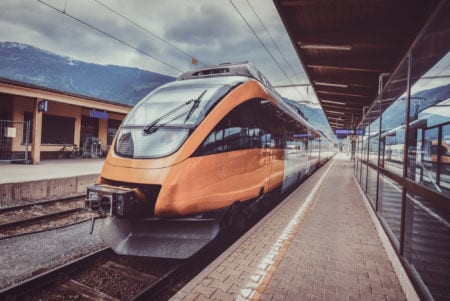 Modern train at a station