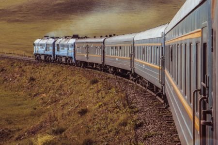 Old fashioned steam train composition on it's touristic journey